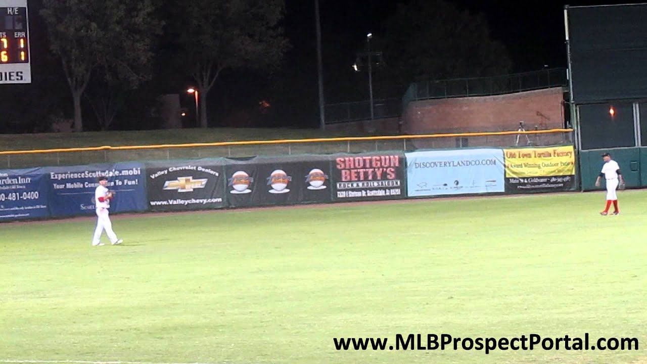 Bryce Harper and Tyson Gillies throwing in the OF - Scottsdale Scorpions - Arizona Fall League 2011