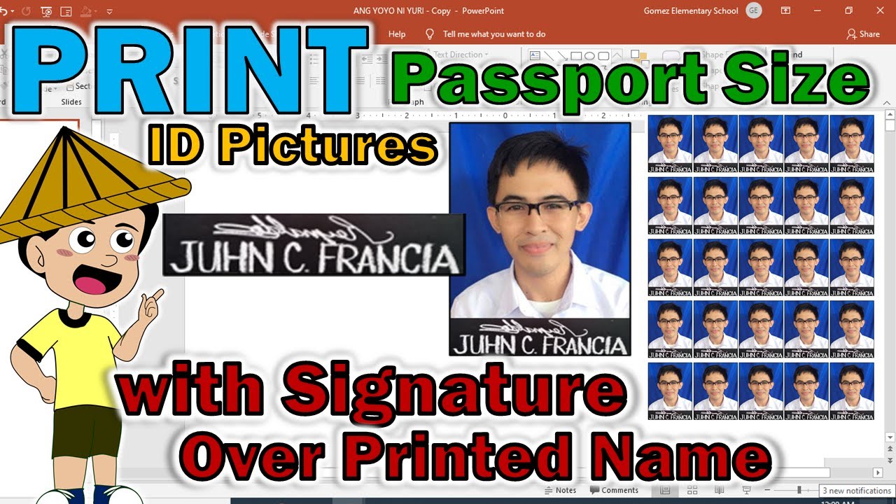HOW TO PRINT PASSPORT SIZE ID PICTURE WITH SIGNATURE OVER PRINTED NAME IN POWERPOINT | PASSPORT SIZE