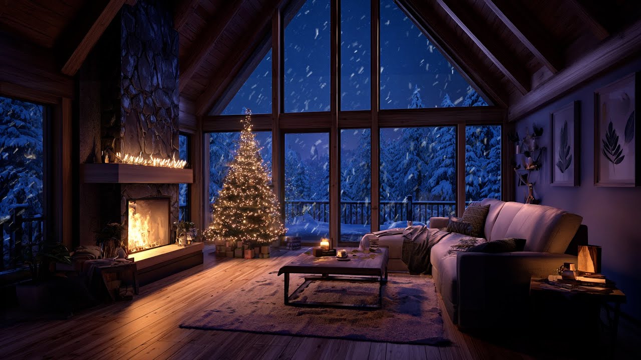 Soft Winter Piano 🎹 Falling Snow and Fireplace Ambience for Focus and Calm