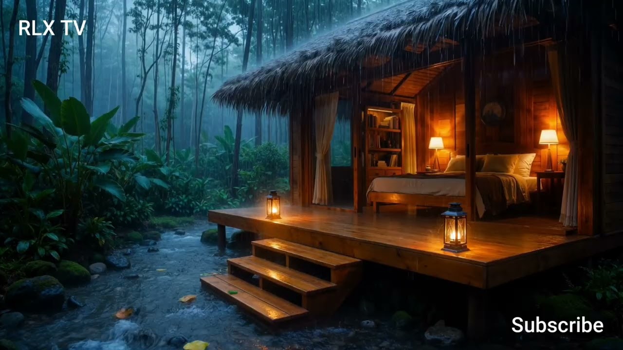 Sleeping/Relaxing music piano/Flute Peaceful Sleeping and medieval sounds natural Rain surround you💤