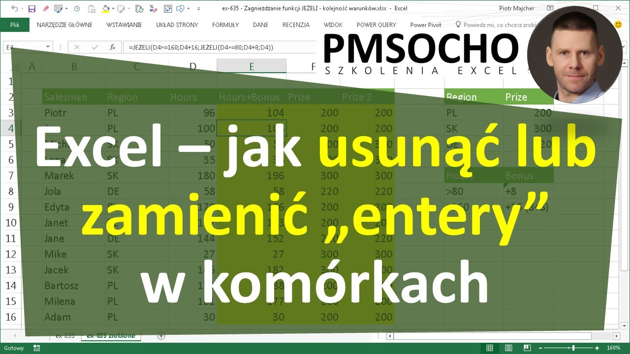 Excel - Jak usunąć entery z kom&oacute;rek (Formuła, Zamień czy Power Query) [odc.875]