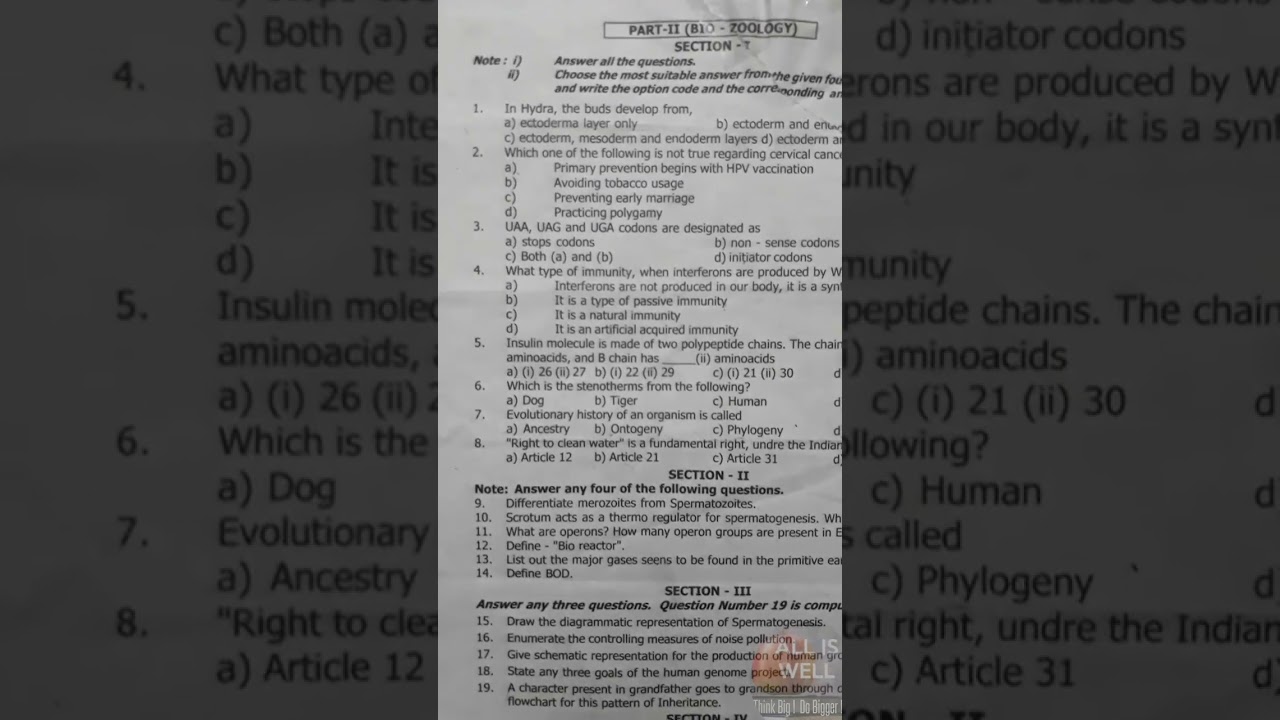 Class 12/Biology-BIOBOT& BIOZOO/Third Revision Exam 2023 #studyshorts #questionpaper  #exampaper2023