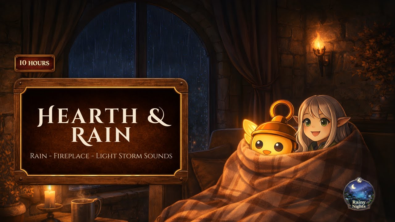 Cozy Medieval Rainstorm Night 🌧️ Fireplace, Thunder & Tavern Ambience for Sleep & Study (10 Hours)