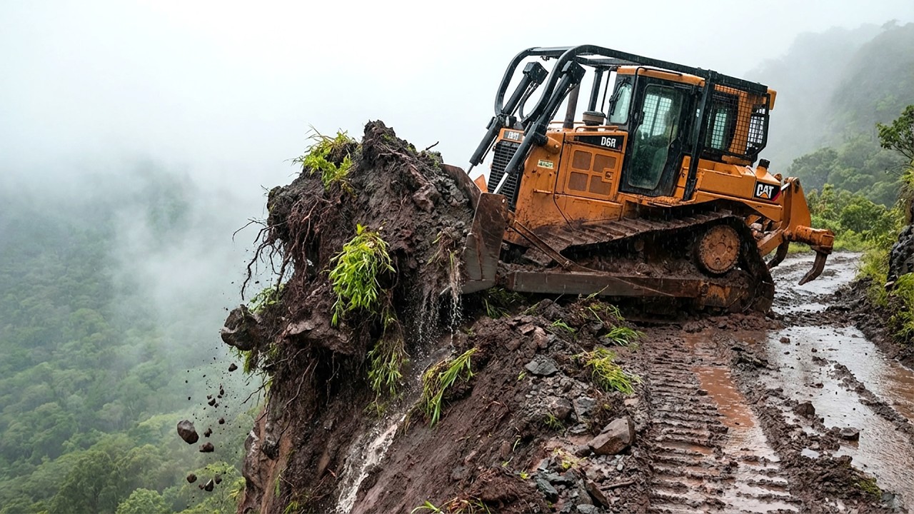CAT Bulldozer Operator's Skills Shaping Impossible Mountain Road Construction