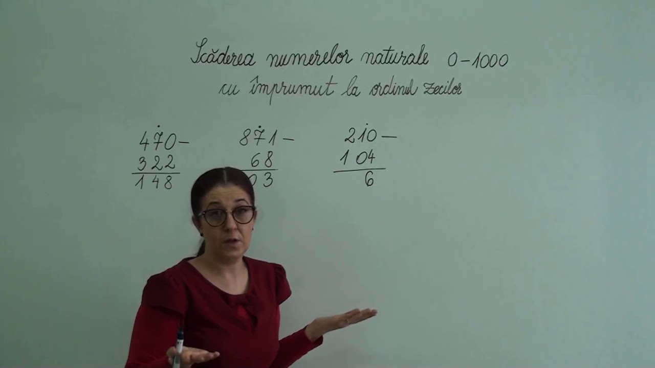 Exerciții cu scăderea numerelor 0-1000 cu împrumut la ordinul zecilor