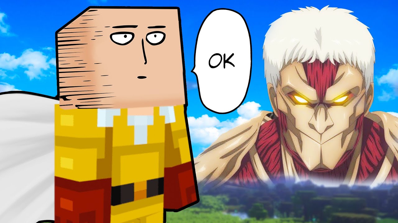 One Punch Man breaks his limits against Titans in Minecraft