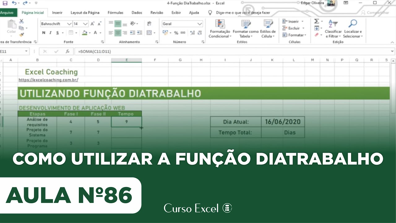 Como Utilizar a Fun&ccedil;&atilde;o DIATRABALHO - Curso Excel