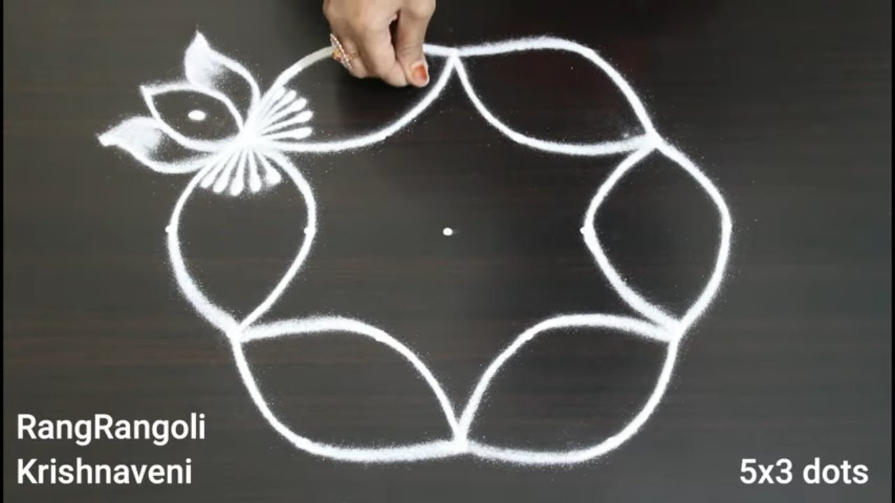 Creative Rangoli🌷5x3 dots Karthika masam Muggulu🌷Daily Kolam🌷RangRangoli Krishnaveni