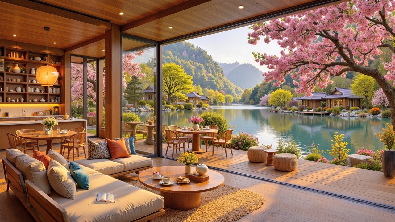Cozy Lakeside Cafe in Spring 🌸 Relaxing Jazz Music for Study, Work & Peaceful Mind