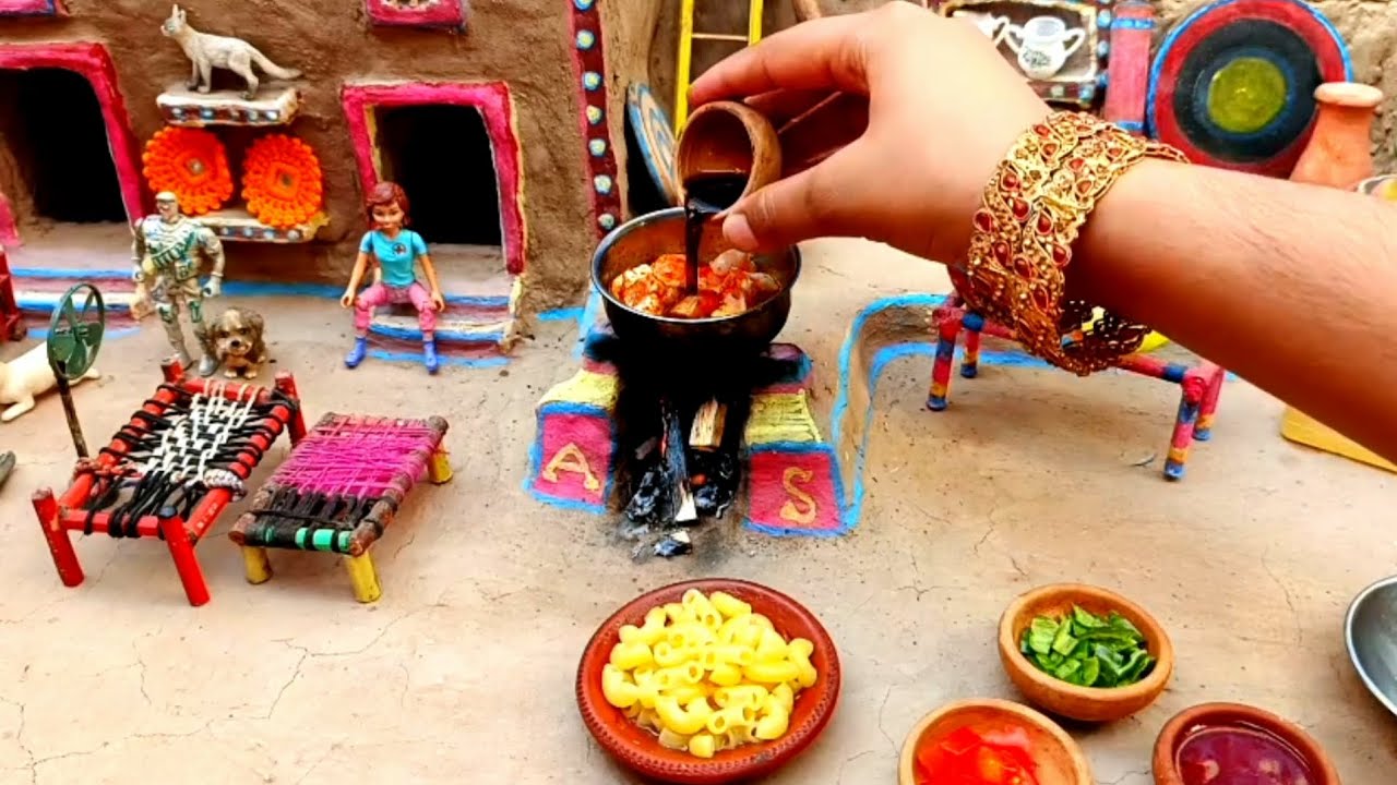 Mini Size Macaroni+minivillage+clay house+tiny cooking