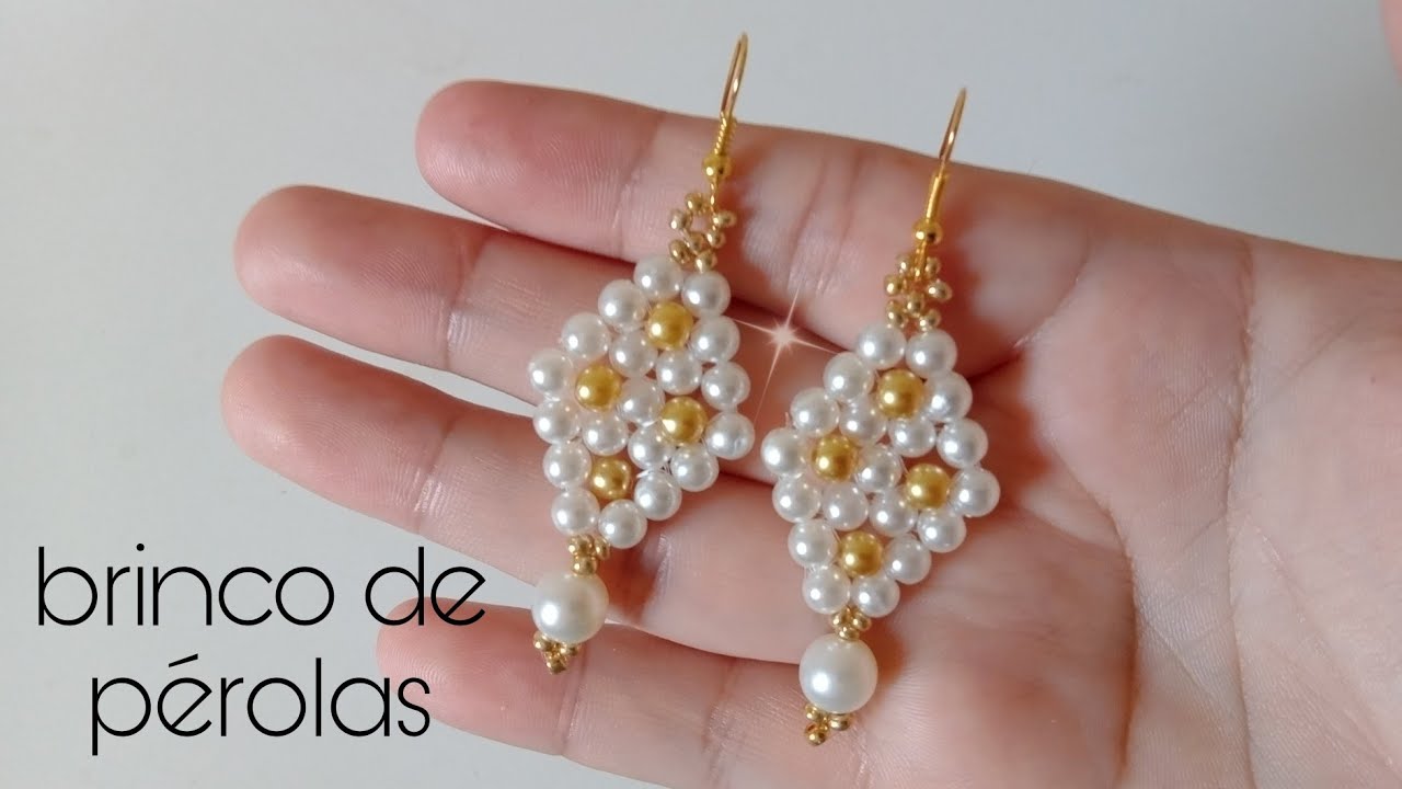 Como fazer brincos com pérolas e miçangas/passo a passo.