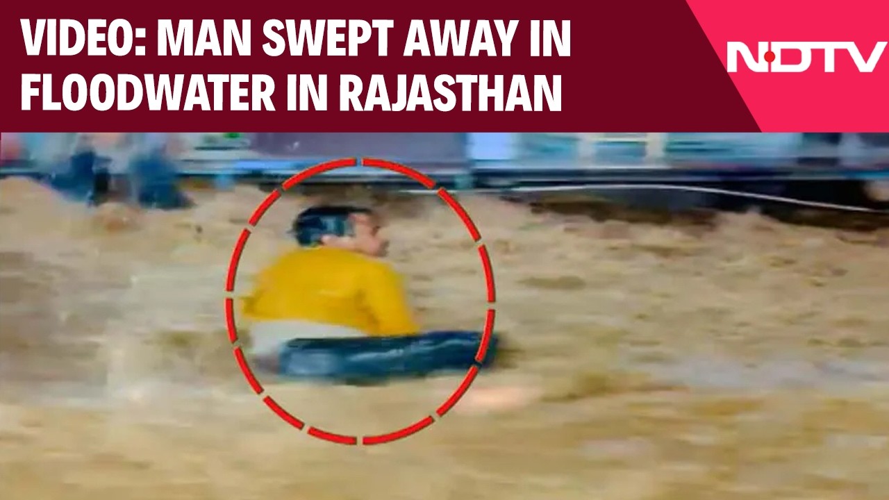 Rajasthan Flood News | Video: Man Swept Away In Floodwater In Rajasthan, Rescued By Hotel Staff