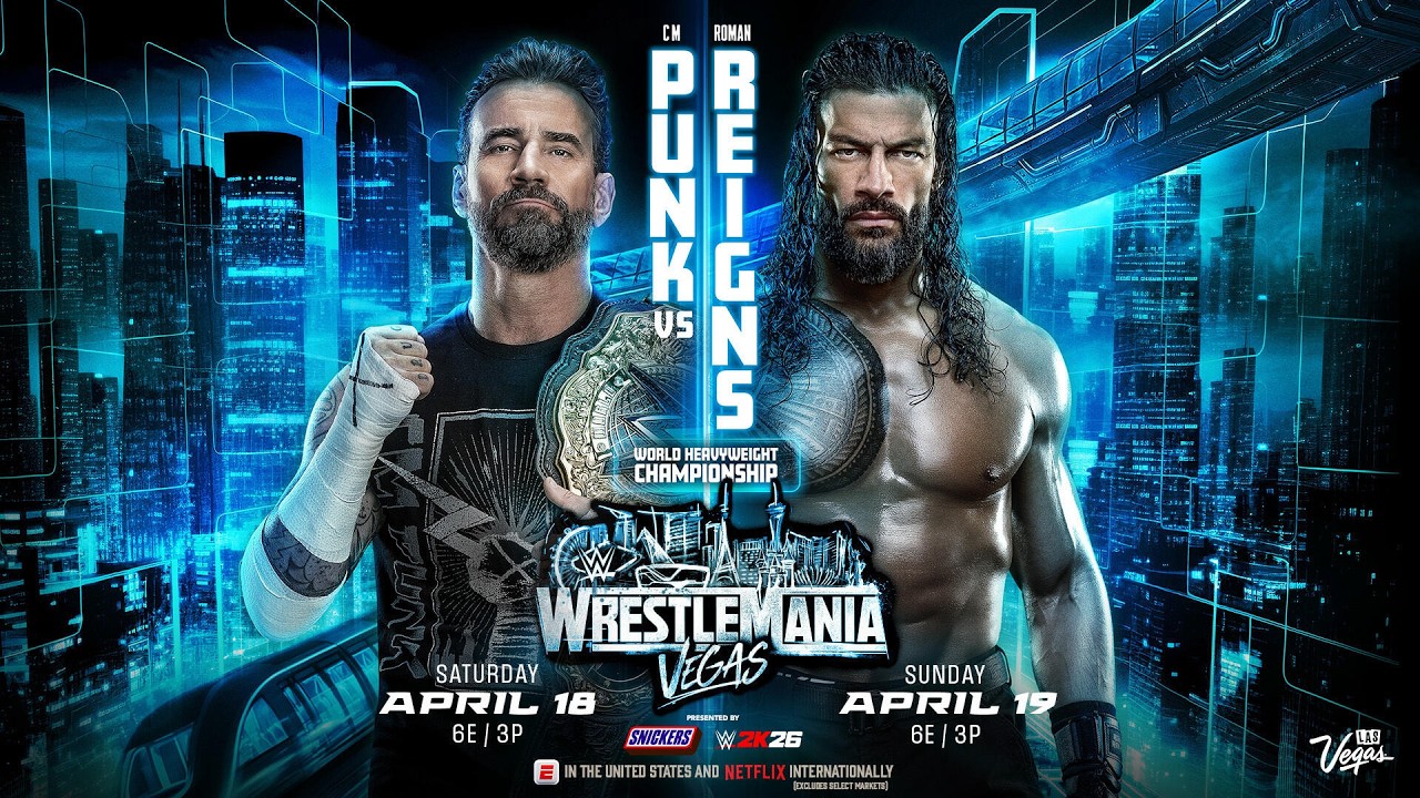 CM Punk vs Roman Reigns for The World Heavyweight Championship at WrestleMania 42 (WWE 2K25)