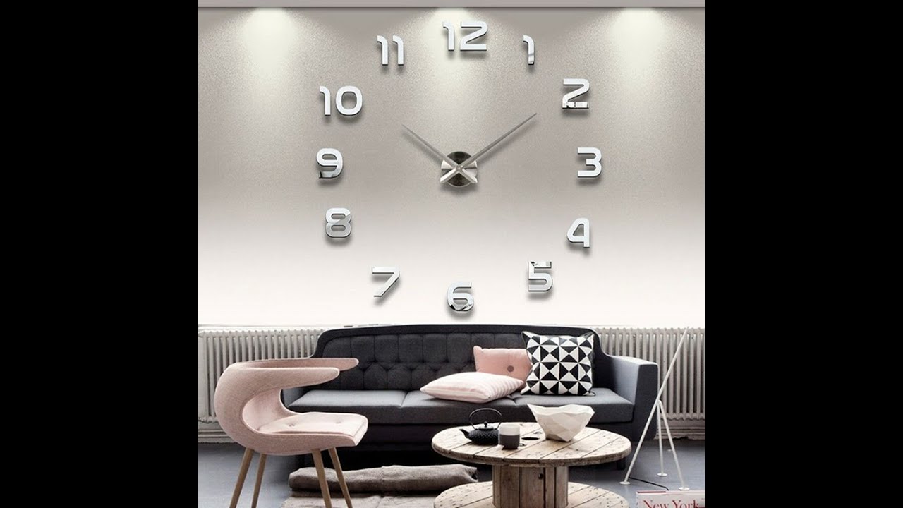 Silver giant wall clock wall tattoo 3D decoration