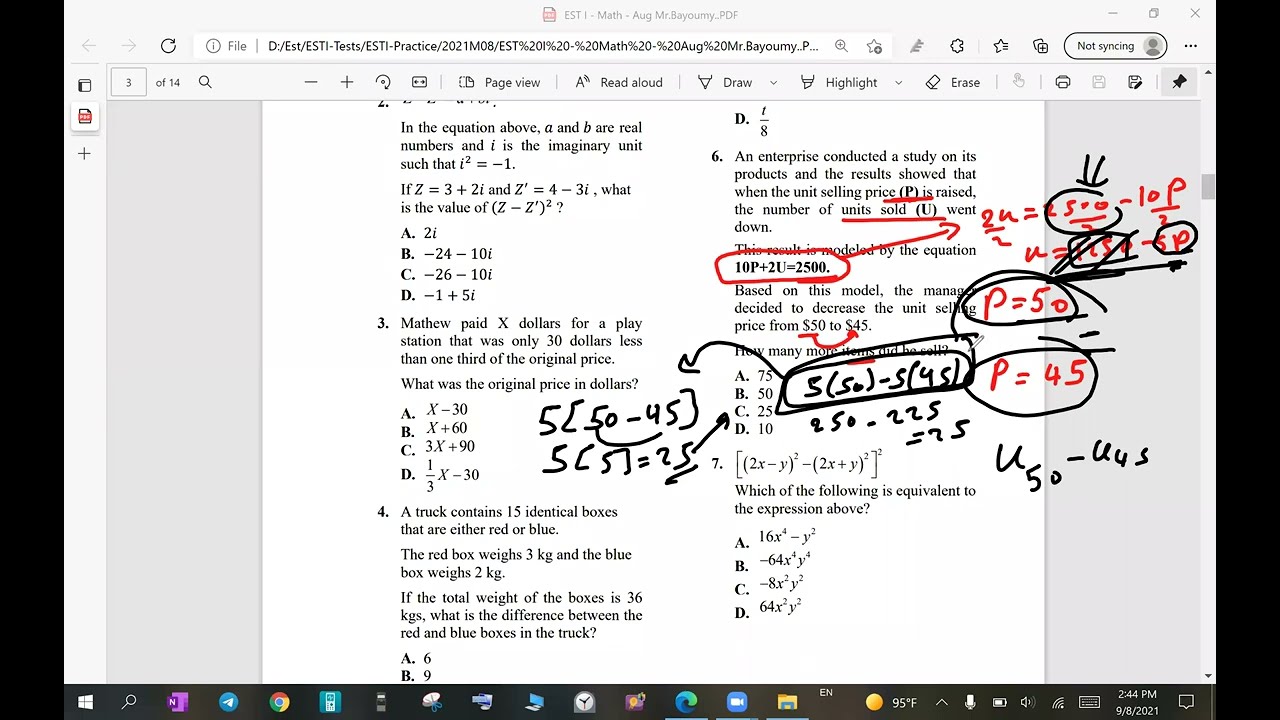 Est Math August test 2021 (8-2021) Mr.Bayoumy تواصل اسيستنت المستر 01009192390