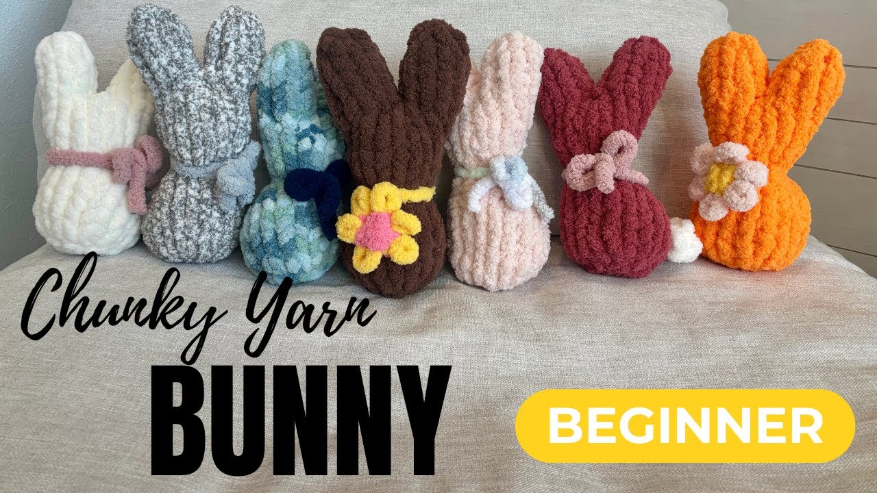 How to Make a Chunky Yarn Bunny Plushie 🐰 | Full Finger Knitting Tutorial
