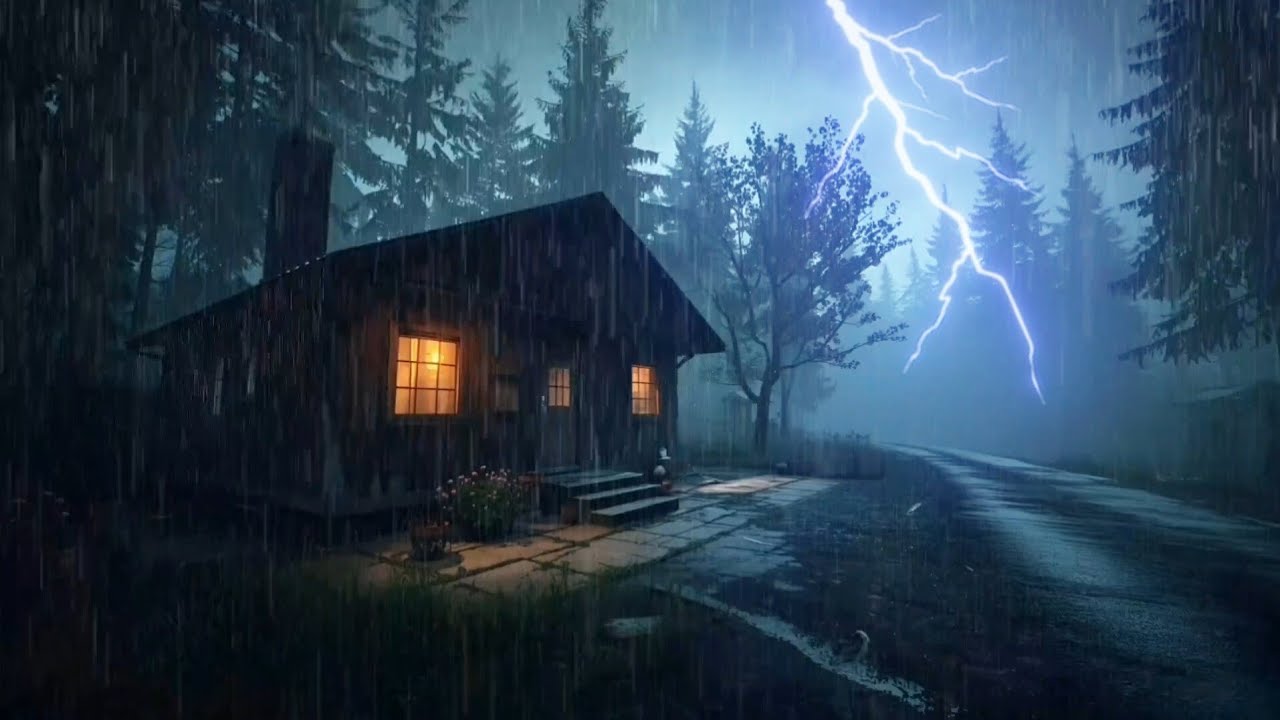 Heavy Rain in a Cozy Cabin for Deep Sleep | Relaxing Rain Sounds