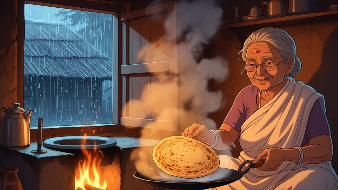 Rainy Morning in a Peaceful Indian Village | Cozy Ghibli-Style ASMR | Cooking & Slow Living