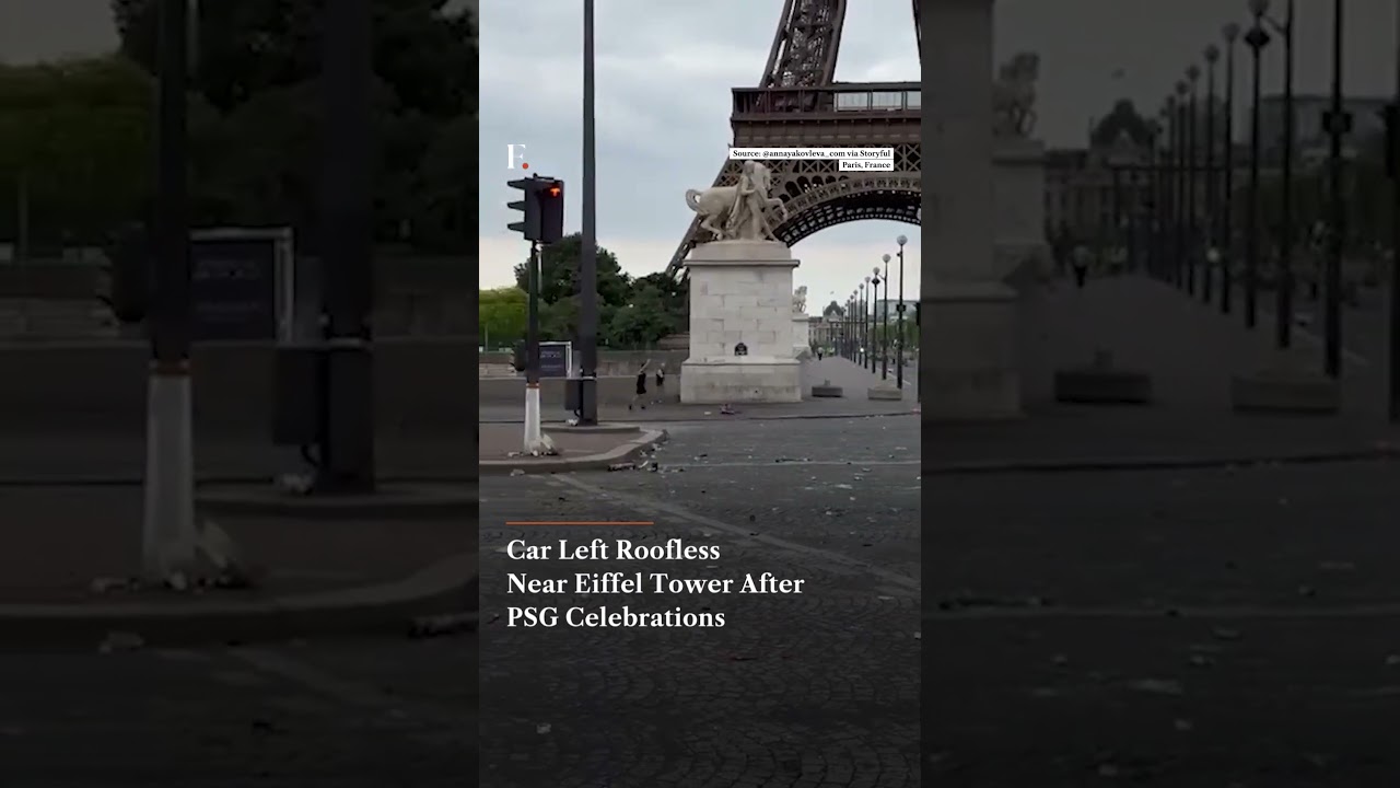 Car Left Roofless Near Eiffel Tower After PSG Celebrations 1