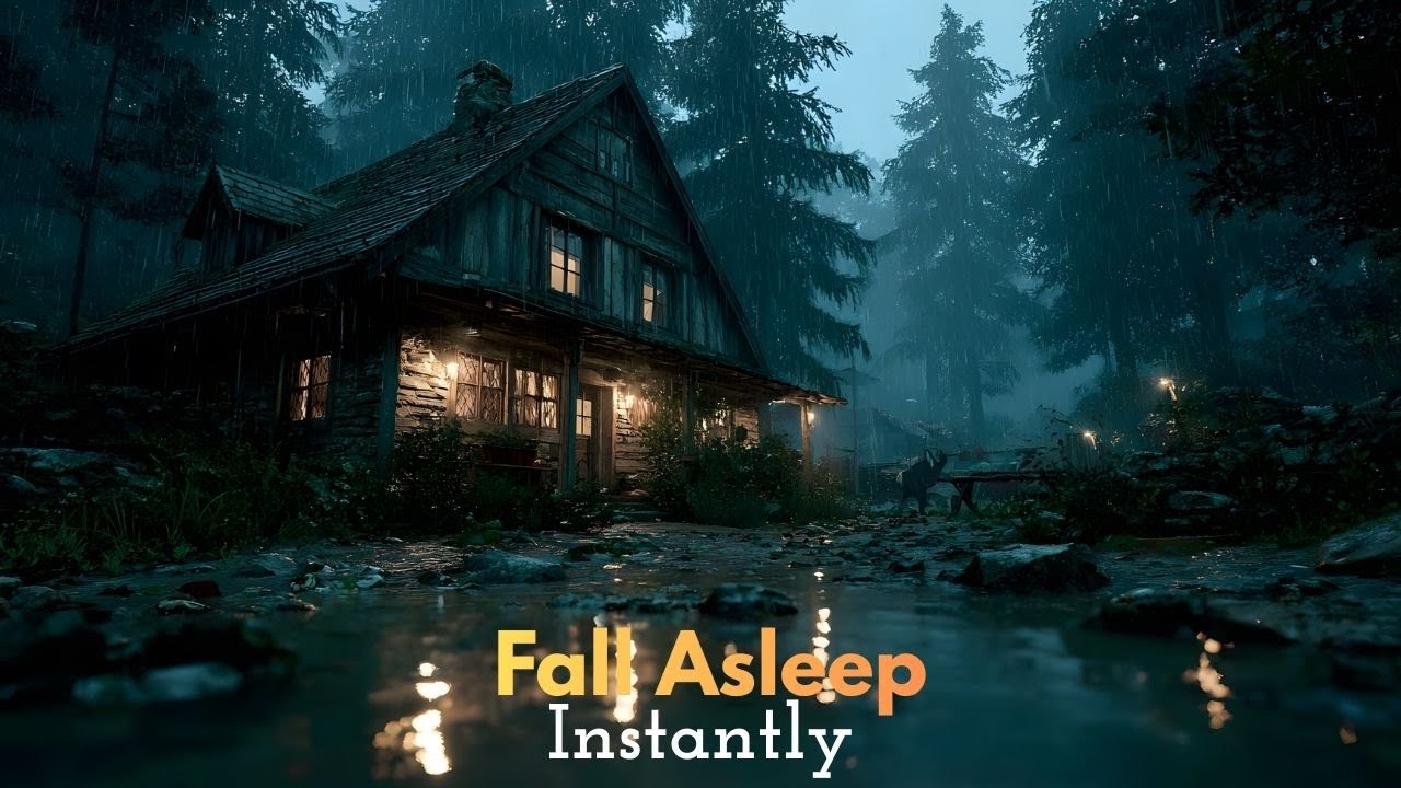 Cozy Timber Cottage in German Forest – Heavy Thunderstorm & Rain (Deep Sleep)