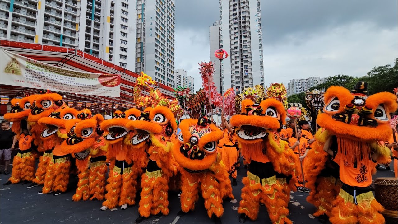 新加坡南仙龍獅體育會九头獅九条祥龍表演助興 Singapore Nam Sieng Lion High Poles, Dragon & Lion Dance Performances @ 乌敏泰佛寺