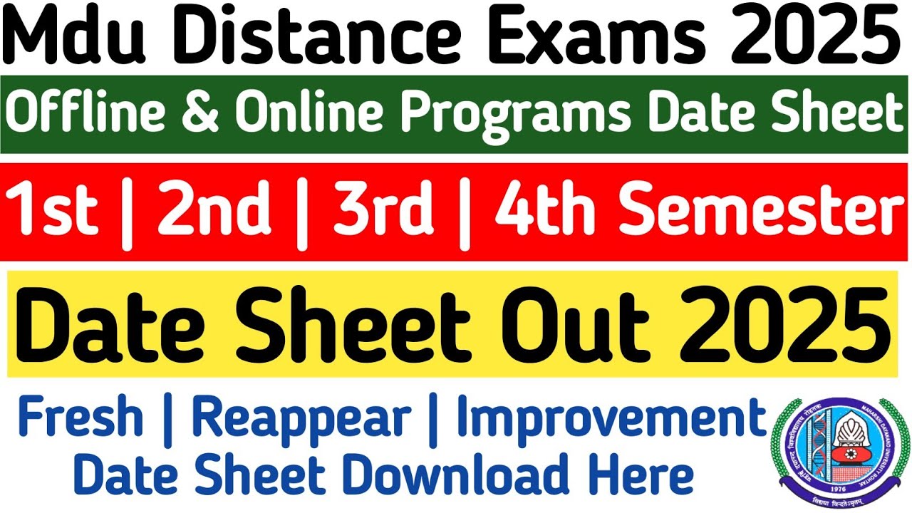 Mdu Distance Date Sheet Out 2025 | Mdu Ma Distance Date Sheet Out 2025 | Mdu DDE Reappear datesheet