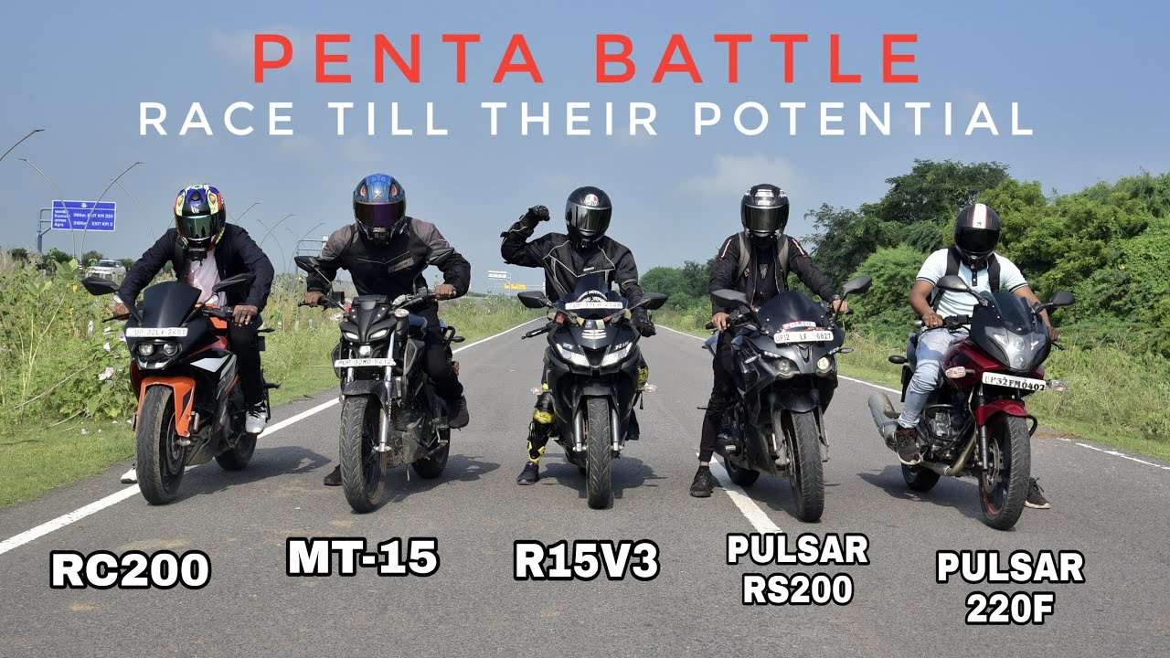 Pulsar RS200 Vs R15V3 Vs MT-15 Vs RC200 Vs Pulsar 220F | Long Race | कौन हारा कौन जीता confusion 🤦
