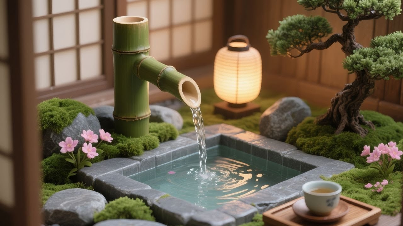 Bamboo Water Sounds with Relaxing Piano Music 🌿 Sleep Meditation Music for Deep Healing, Insomnia