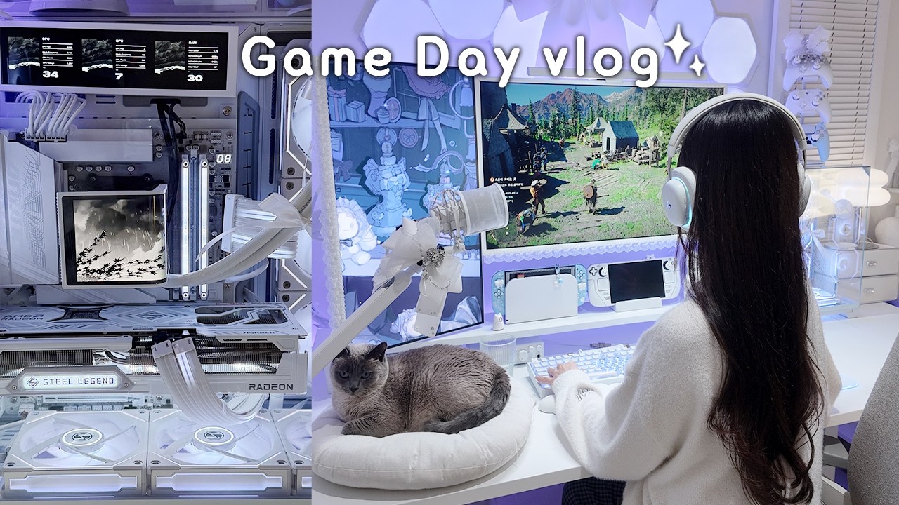 Game vlog🎮| 게임만 하는 휴일😴집순이 자취일상🏠PC 셀프 업그레이드 하기🛠️| 붉은사막 플레이🏜️ | 커세어 RM1000e 화이트 파워서플라이🔌