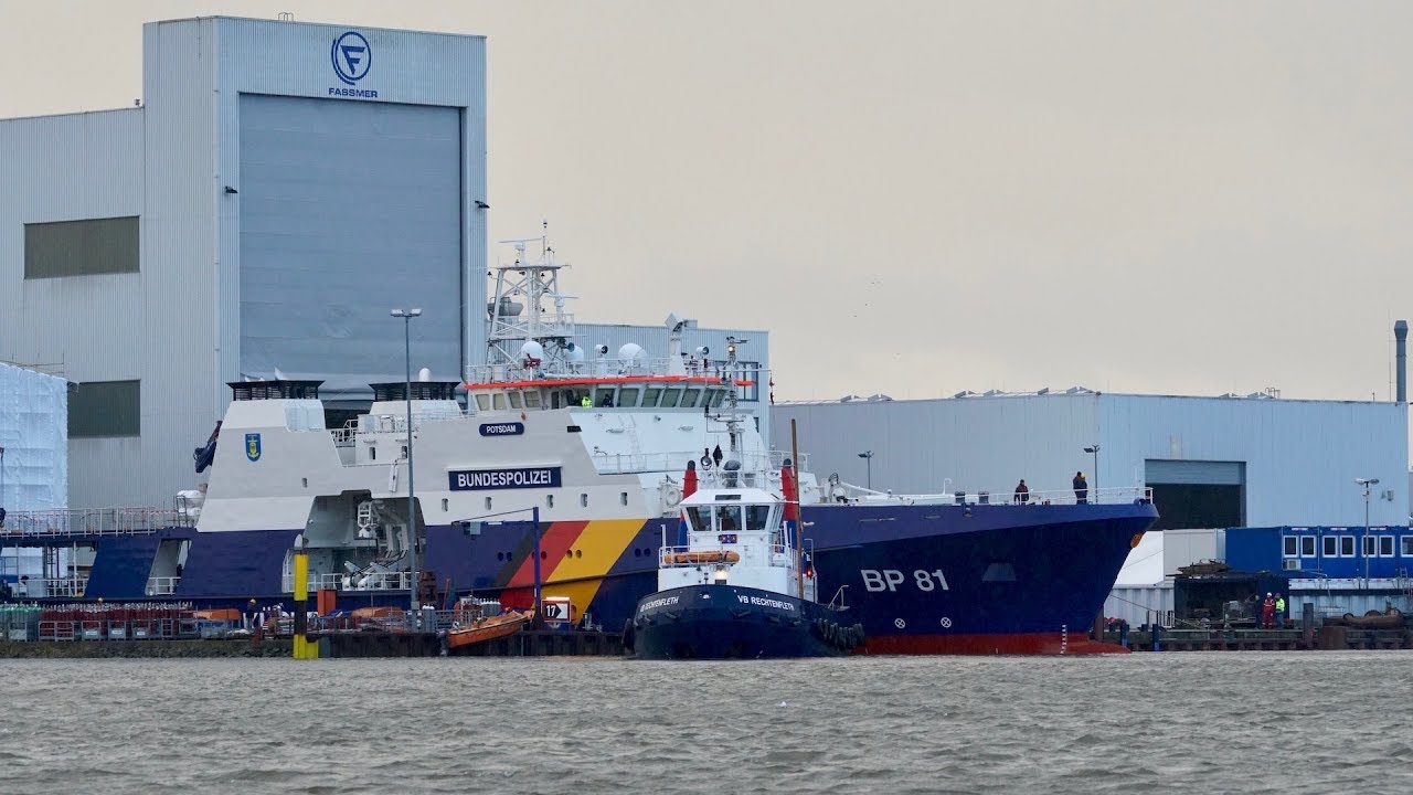 4K | Stapellauf Küstenwachschiff POTSDAM - Launch Coastguard ship FASSMER