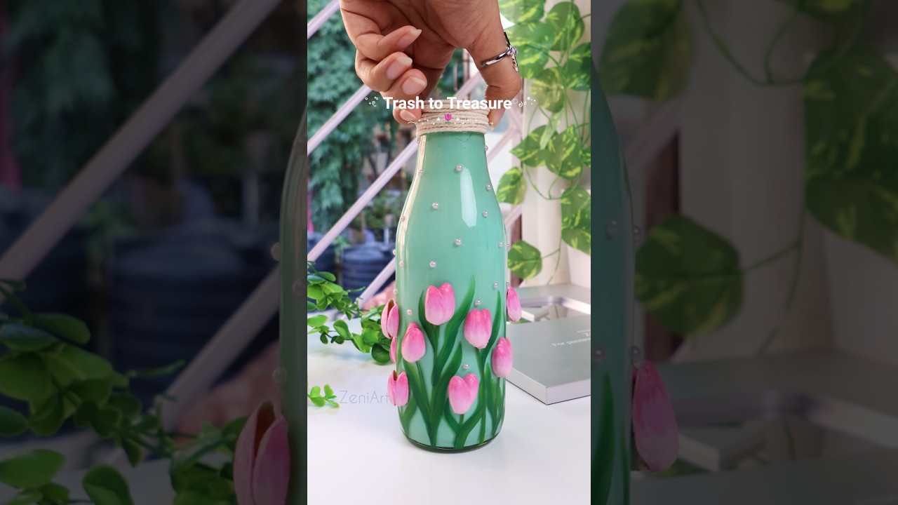 Pista shells ➡️ Tulip Bottle decor 🌷♻️⋆˚꩜｡ Trash to Treasure DIY 💕