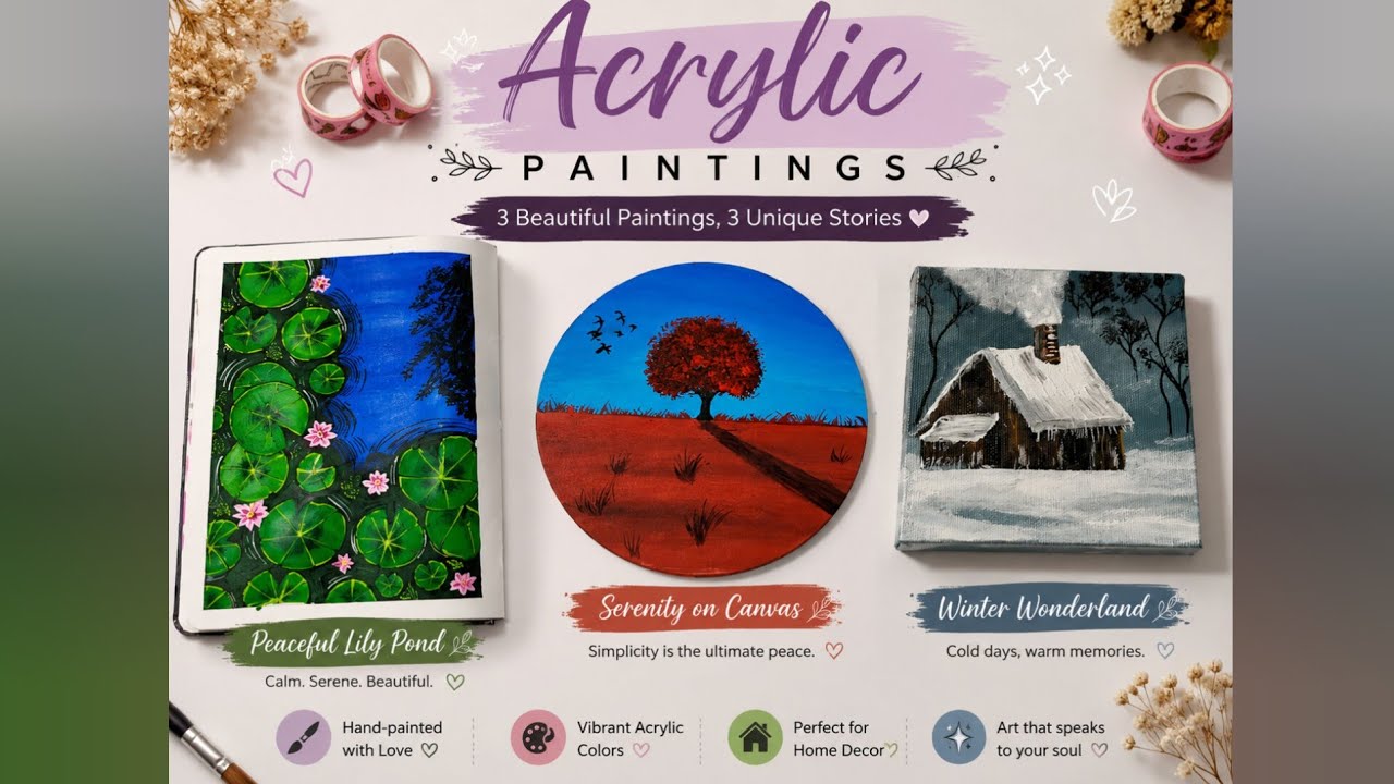 3 Easy Art | Simple Nature Paintings🎨✨️#video #acrylicpainting #drawing #trending #diy #artist 