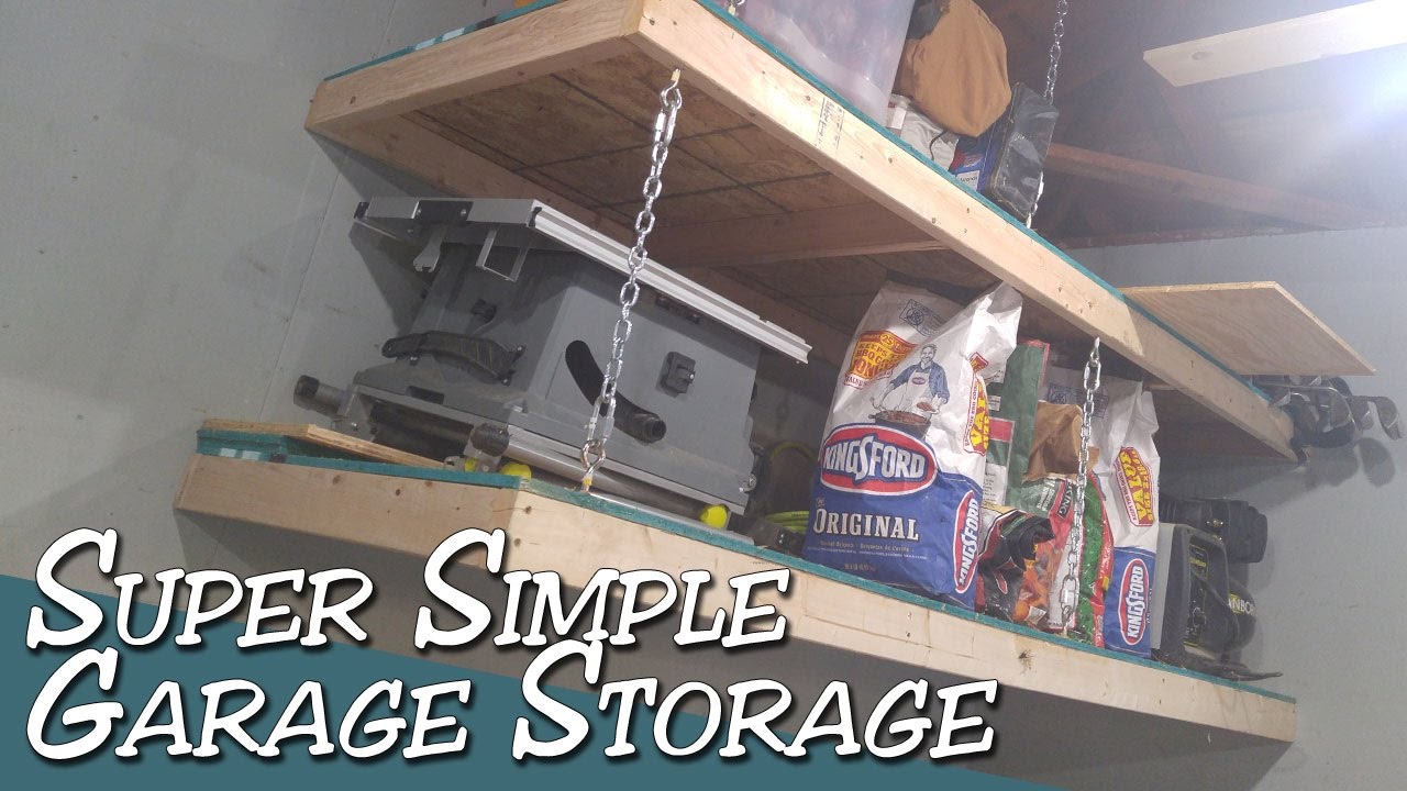 Super Simple Hanging Garage Storage Shelves | Hanging shelves with chains