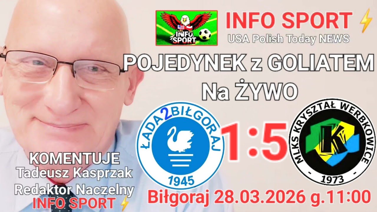 Mecz ŁADA II BIŁGORAJ 1:5 KRYSZTAŁ WERBKOWICE ⚽️ Komentuje Tadeusz Kasprzak INFO SPORT ⚡️