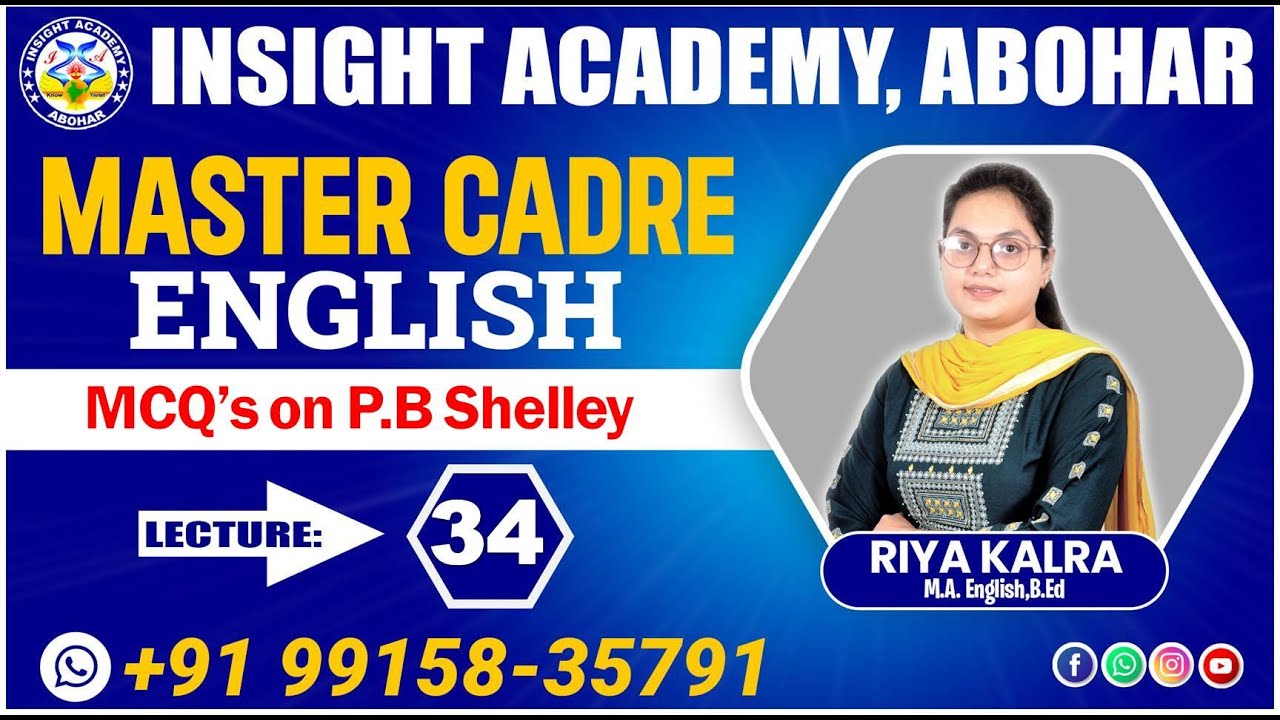 Master Cadre English || MCQ Lecture 34 || P.B Shelley || Master Cadre English Preparation