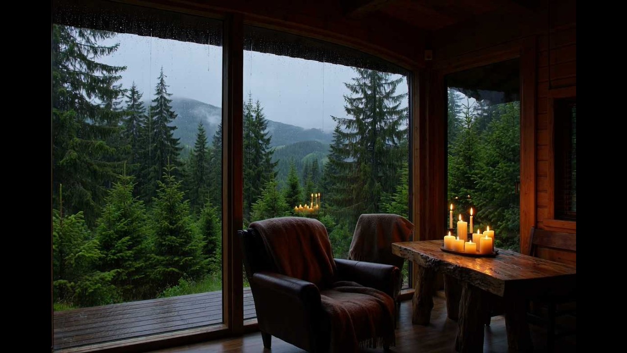 Rain Sounds for Sleeping 8 Hours — Cozy Mountain Cabin with Candlelight | No Thunder