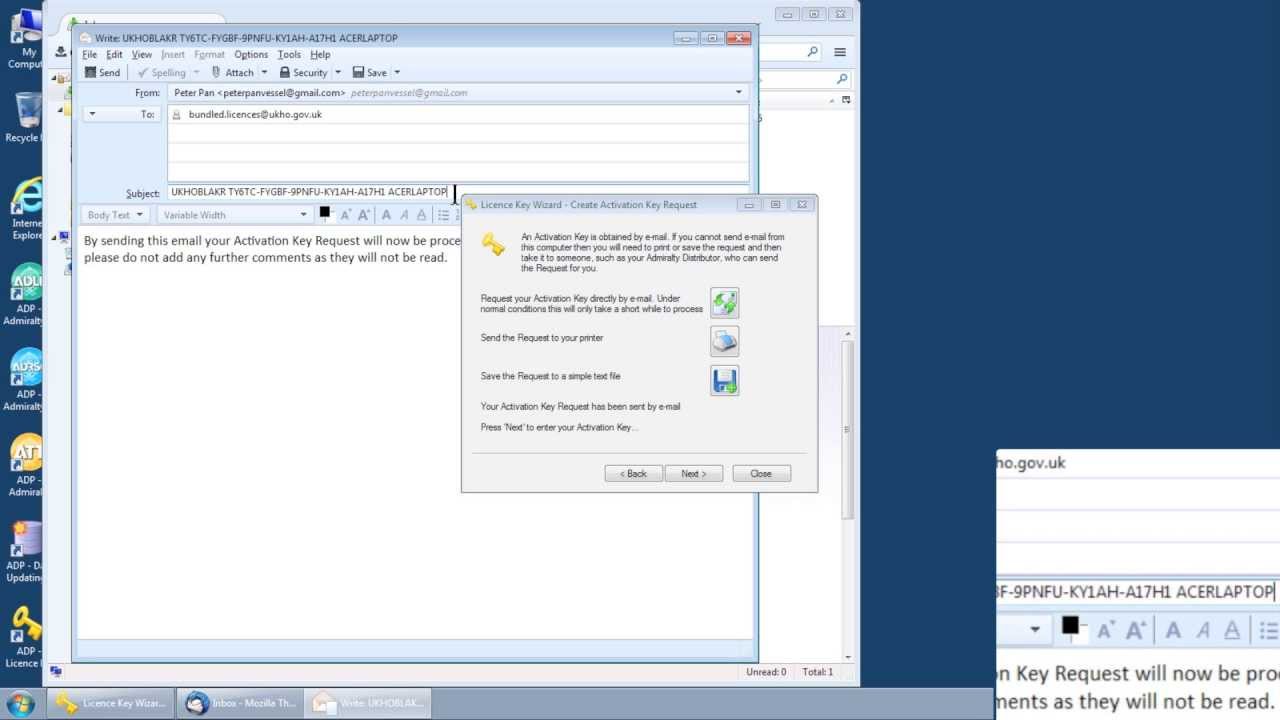 Requesting an Activation key with an email in ADMIRALTY Digital Publications (ADP)