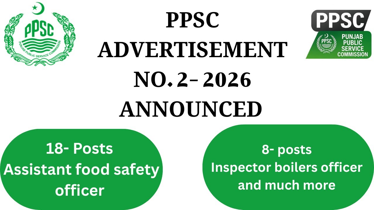 PPSC Advertisement 2- 2026 | 18 posts of food safety officer | Jobs in Pakistan