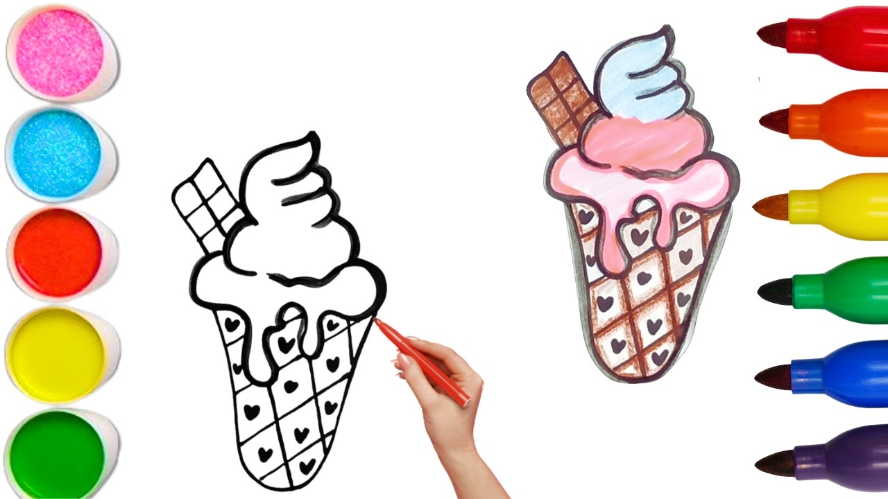 How To Draw cute Ice cream Drawing, Painting & Coloring For Kids and Toddlers_ Child Art 🐋🌈🎨