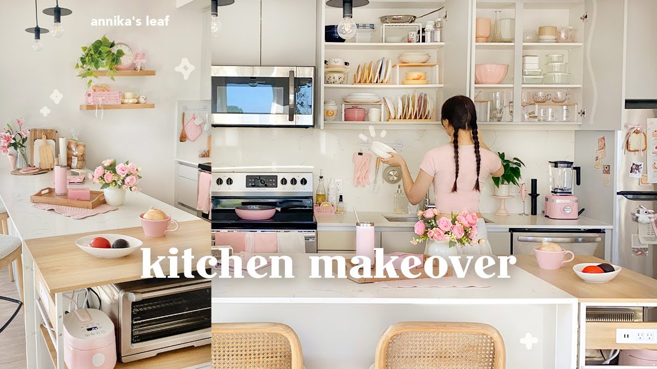 kitchen makeover vlog🍓 HUGE transformation, satisfying organization, retro decor, pinterest inspired