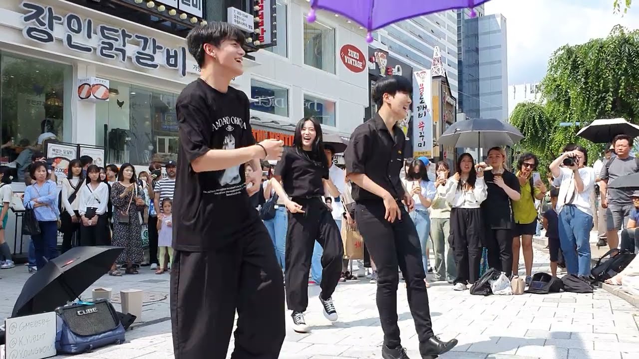 [STREET ARTIST] YU KAGAWA, HYOJIN & YOUNGWON. INTERACTIVE HONGDAE BUSKING. 230611.