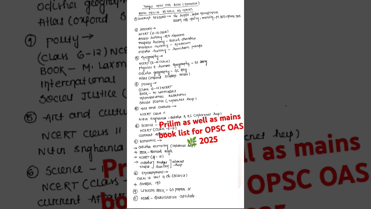 Book list for OPSC OAS 2025#exam #opscprelims #books #opsc