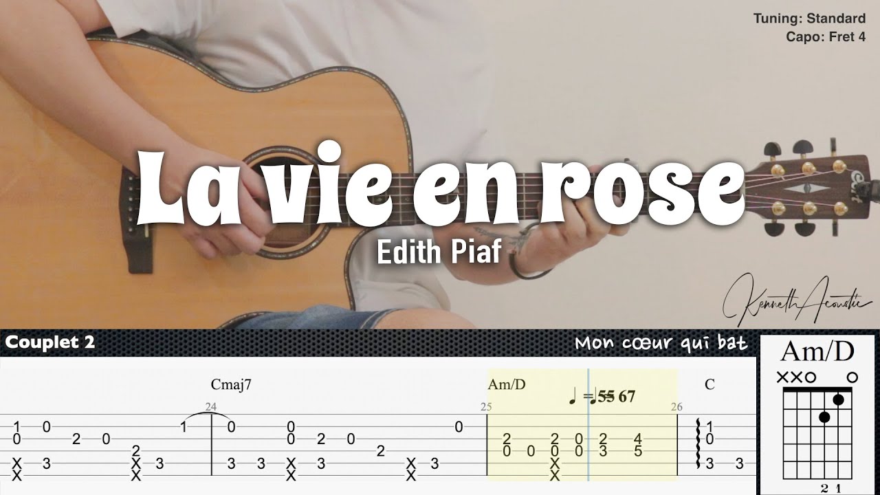 La vie en rose - Edith Piaf | Fingerstyle Guitar | TAB + Chords + Lyrics