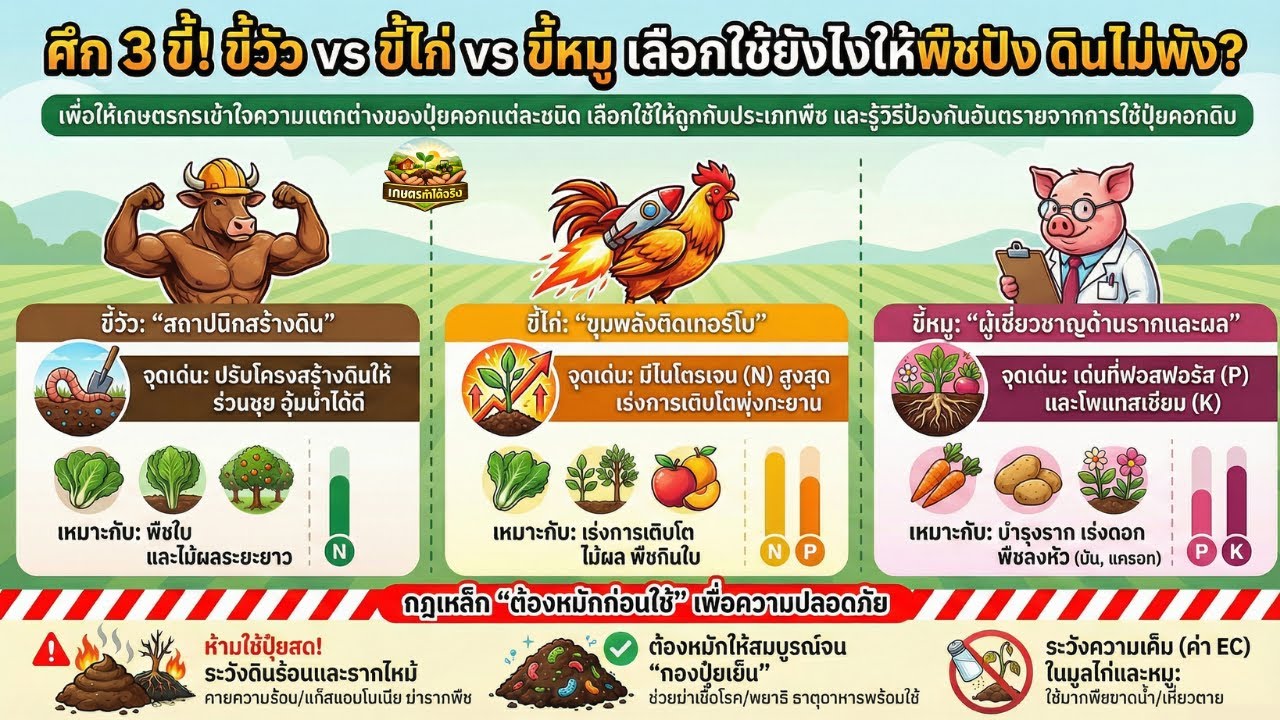 เจาะลึกปุ๋ยคอก: ศึกธาตุอาหารและการเลือกใช้ขี้วัว ขี้ไก่ ขี้หมู