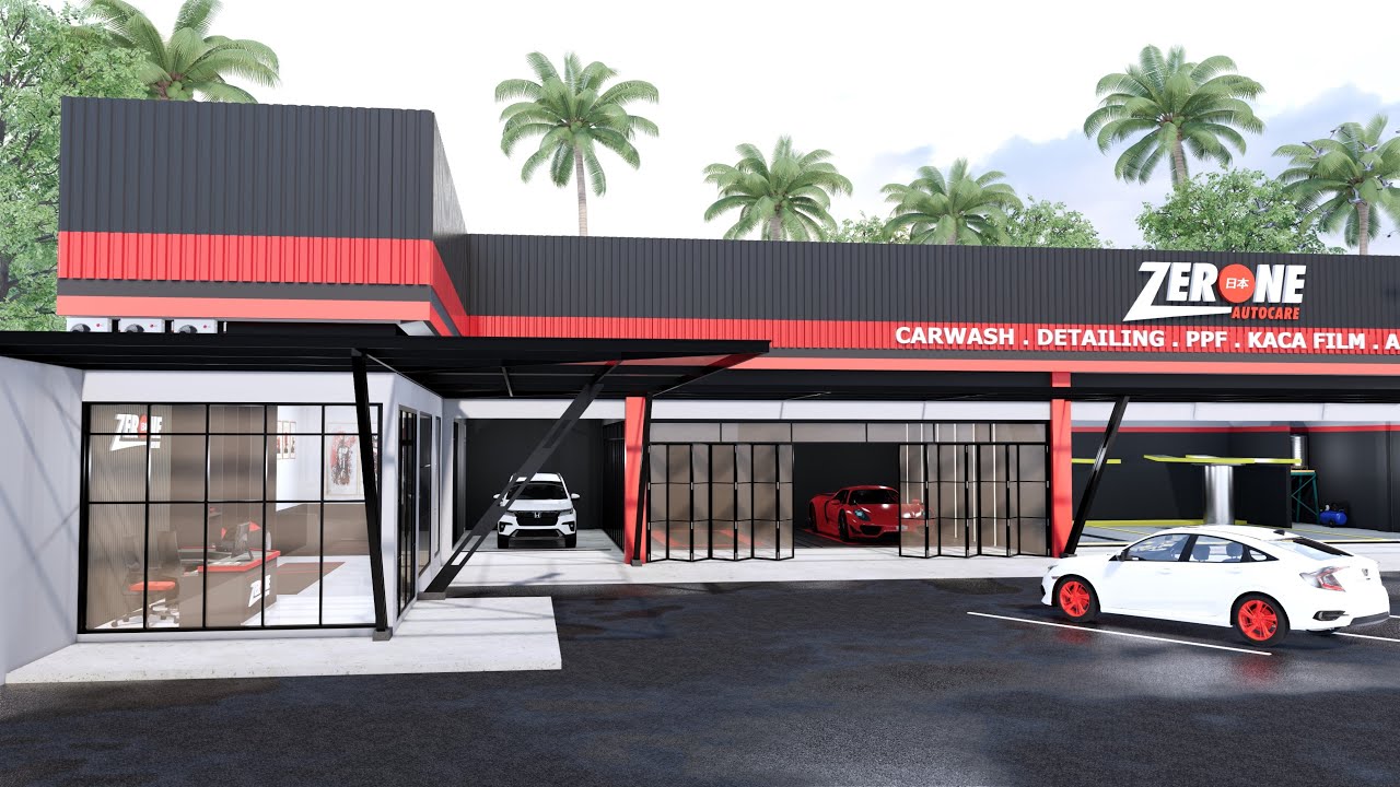 Inspirasi Referensi Gambar 3D Desain Tempat Cuci Mobil atau Car Wash