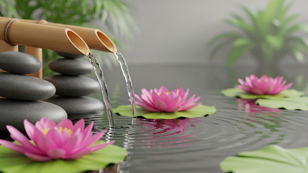 Relaxing Zen Garden Water Sounds 🌿 Bamboo Fountain & Lotus Pond | Sleep, Study, Meditation