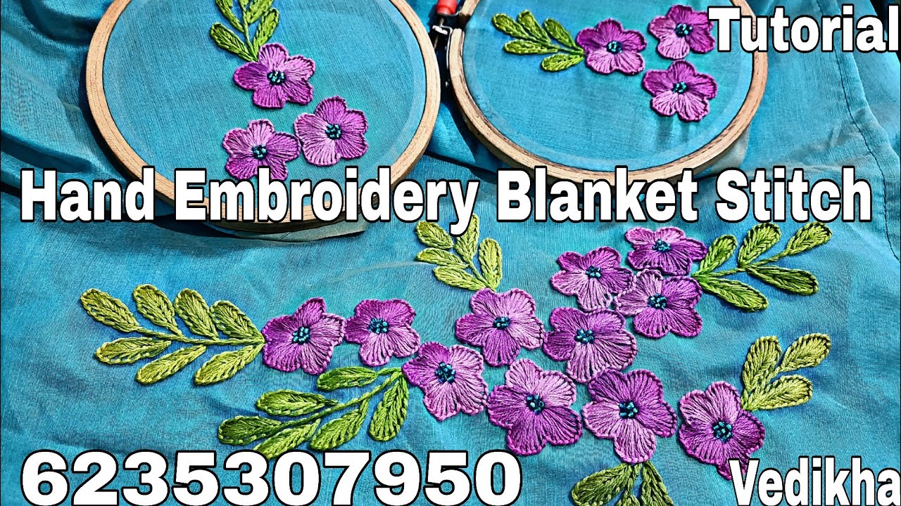 Hand Embroidery Tutorial Video Blanket Stitch Flower Bunch Design on Silky Cotton Saree 