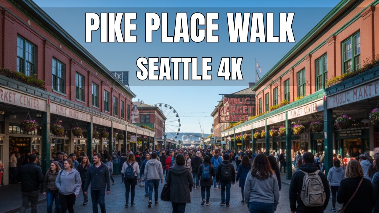 Seattle Walking Tour 4K ☀️ Monorail to Pike Place Market & Waterfront (No Talking) #travelvideo