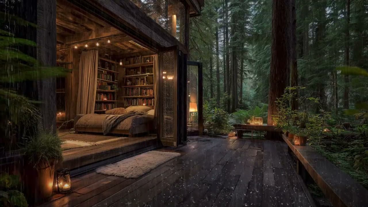 Soft Night Rain Sounds for Rest | Cozy Cabin Ambience, Relaxation, Focus, Meditation