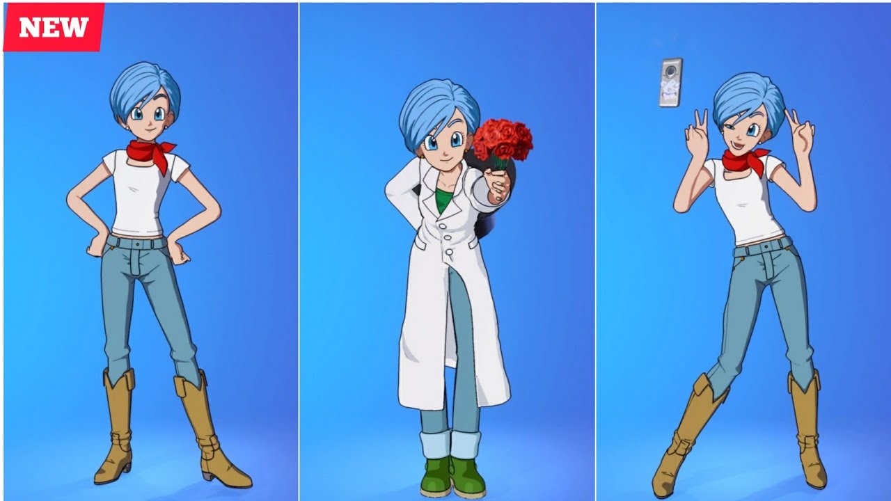 fortnite NEW Bulma Skin Showcase with icon series Dances & Emotes|Fortnite X Dragon Ball